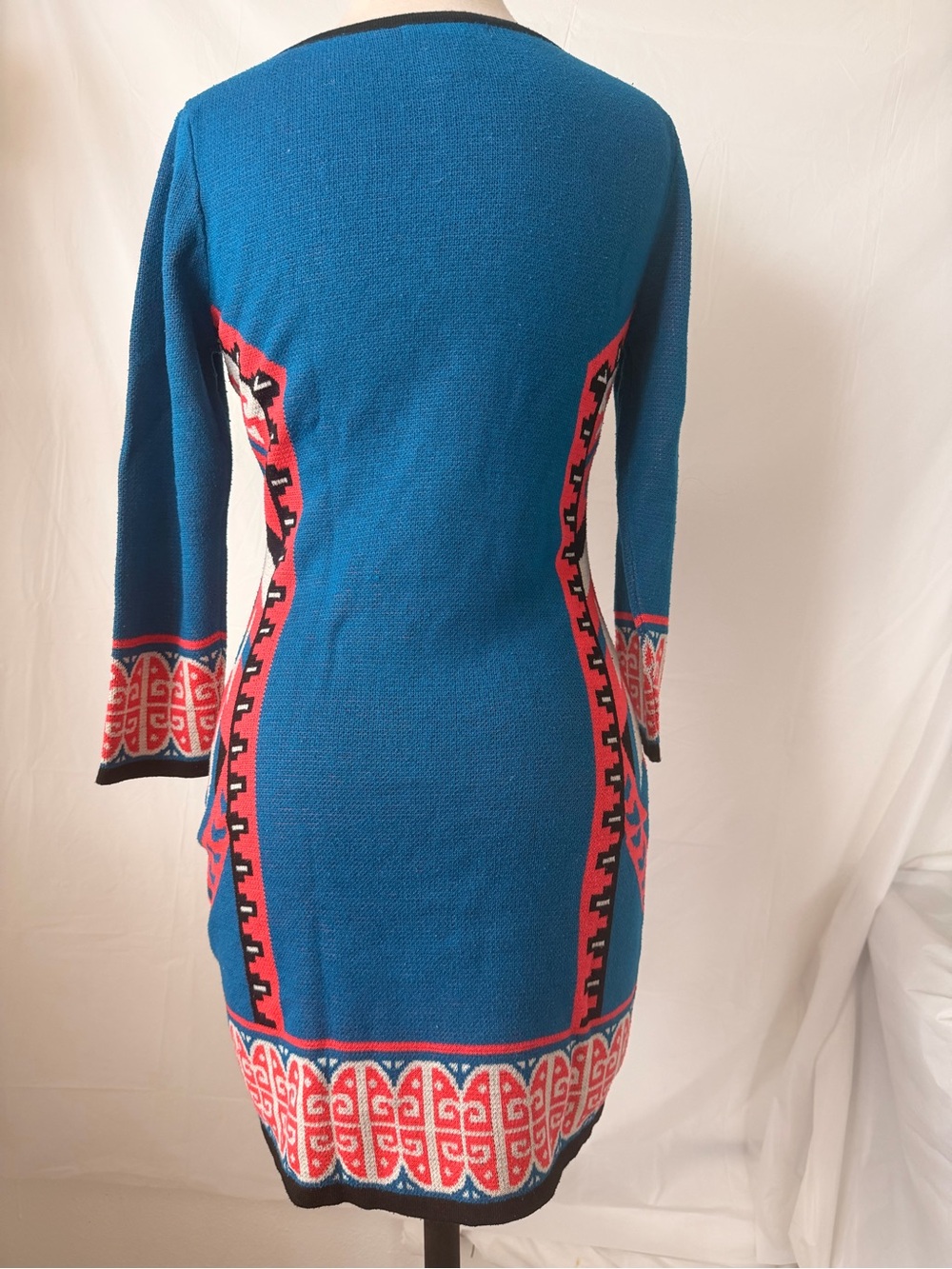 Flying Tomato Blue, Black & Red Geometric Knit Long Sleeve Dress - Picture 2 of 3